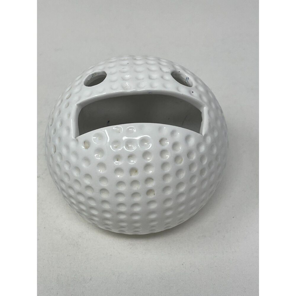 Russ Berrie #8652 GOLF BALL Ceramic PEN & NOTE HOLDER Desktop Fun Novelty